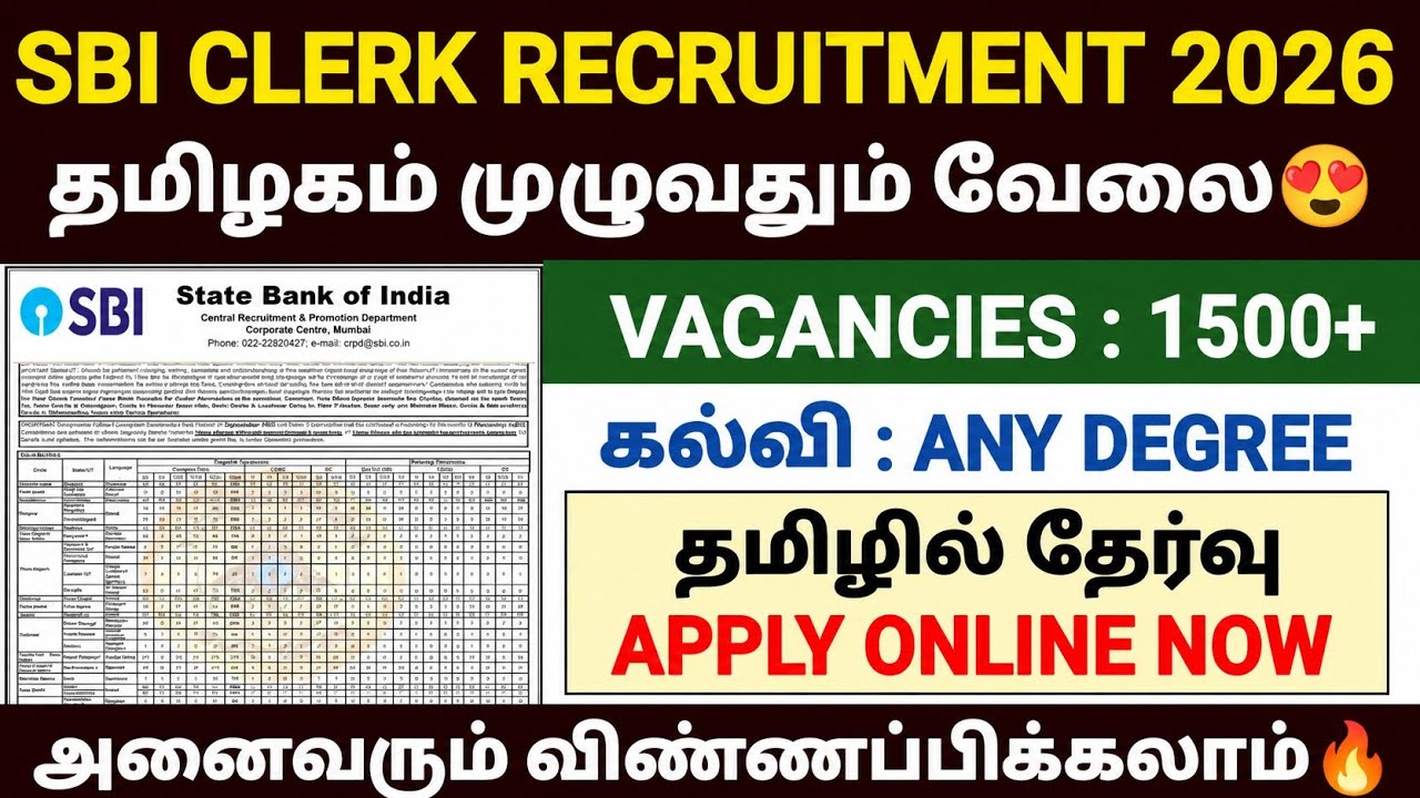 sbi clerk recruitment 2026 tamil | sbi junior associate 2026 notification tamil | sbi vacancy 2026