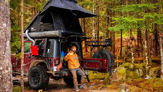 Rooftop Tent Overland Jeep Camping Deep In The Forest
