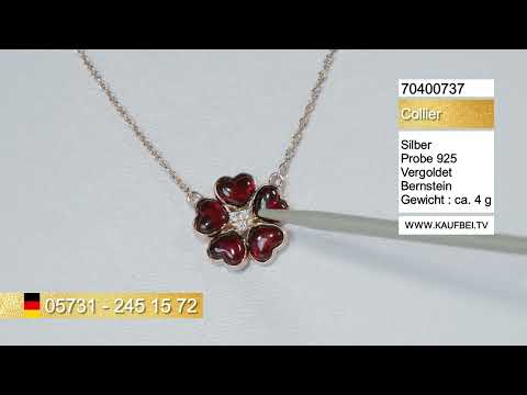 KaufBei.TV Shop | Колье из позолоченного 925 серебра с подвеской из янтаря и фианитов в форме цветка