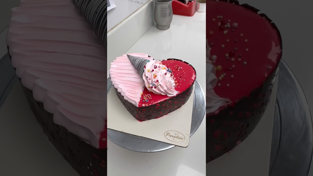 Strawberry heart shape cake decorating ideas #viral #trending #shortfeed #reels #cakedesign #video