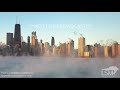 1-31-2019 Chicago, Il Lake Michigan sunrise with sea smoke in front of Chicago Skyline drone 4k