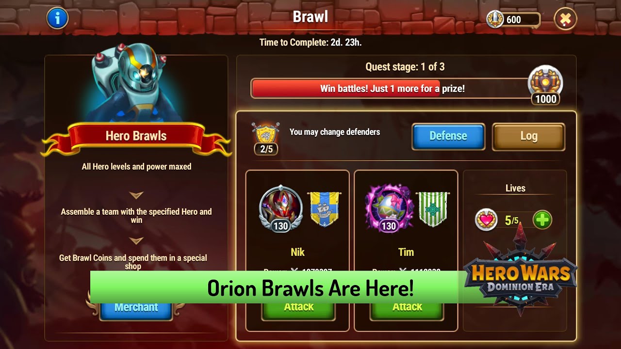 Hero Brawls Featuring Orion — Hero Wars: Dominion Era
