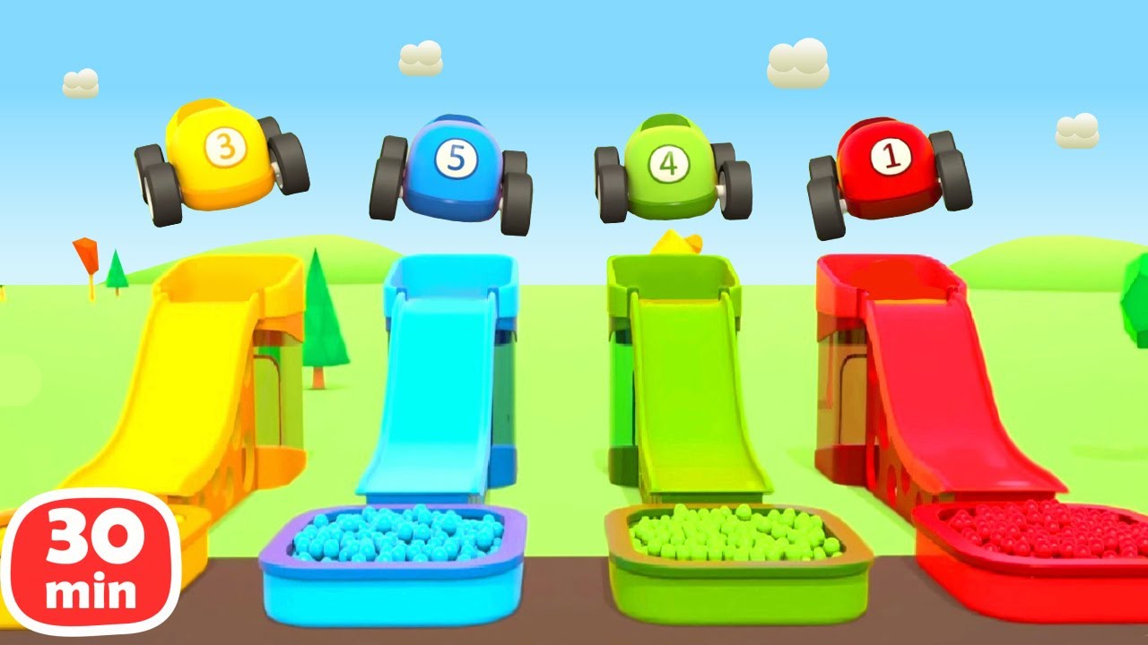 Aprenda o nome das cores com os carrinhos coloridos! Desenhos animados em português. Vídeo infantil