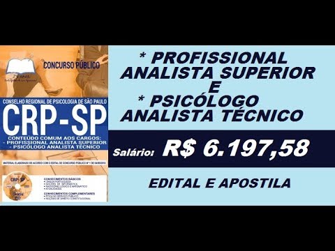 Edital Apostila Concurso CRP SP 2018 Profissional Analista Superior, Psicólogo Analista Técnico