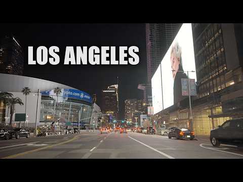 Saturday Night Drive in Downtown Los Angeles | 4K Cinematic City Lights | DTLA Night Life