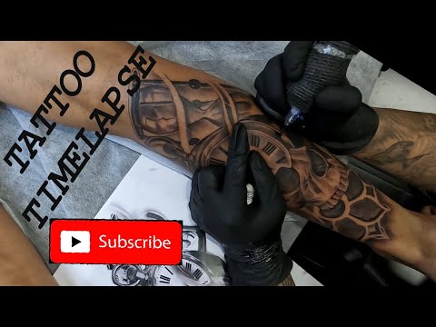 Skull With Clock Tattoo Design
