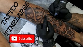 SKULL AND CLOCK TATTOO STEP BY STEP TIMELAPSE