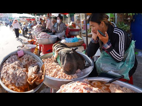 Amazing Street Market Near Garment Factory - Cambodia Cheap Street Food @Lu 5 in Phnom Penh City