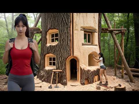 TIMELAPSE - Off Grid Survival Shelter | Giant Tree Bunker Build in the Wild