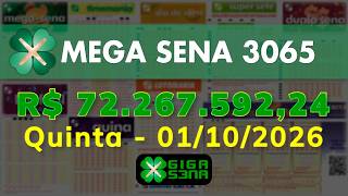 Resultado da Mega Sena 3065, Quinta-feira, 01/10/2026