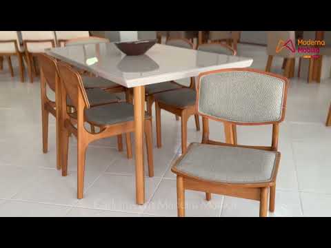 Video thumbnail of Conjunto Sala de Jantar Mesa Malta 160cm com vidro e 6 Cadeiras Malta Premium em Madeira Moderna