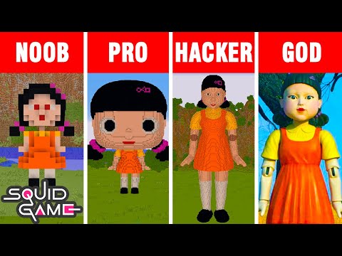 Minecraft NOOB vs PRO vs HACKER vs GOD:  SQUID GAME DOLL BUILD CHALLENGE in Minecraft