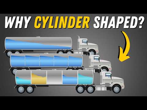 Part of a video titled Why Are Fuel Trucks Shaped Like A Cylinder? - YouTube