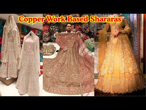 Latest Copper Work Sequence Work Designer Long Koti Sharara Unique Collections In Zubia Elite HYD