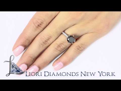 BDR-143 - 2.59 Carat Certified Natural Black Diamond Engagement Ring 18k White Gold