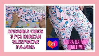 LAZADA DIVISORIA CHICK 3PCS KOREAN SLEEPWEAR FOR WOMEN PAJAMA MALAMBOT ANG TELA COMFY PANTULOG