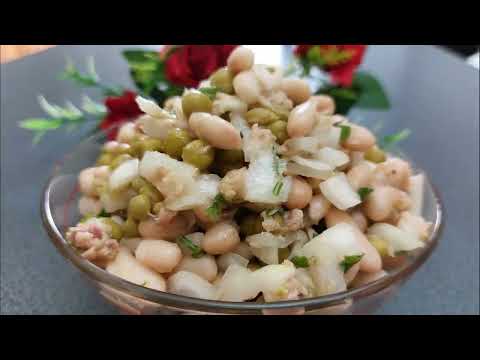 Receta fácil de ensalada de atún y frijoles con marinada de cebolla