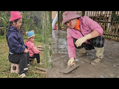 Thu poured a layer of concrete to keep the garage floor surface clean.