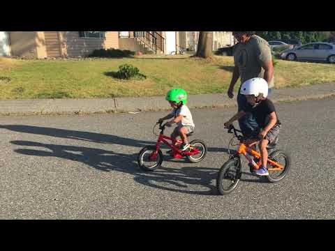 2.5 year old riding 12" garneau pedal bike