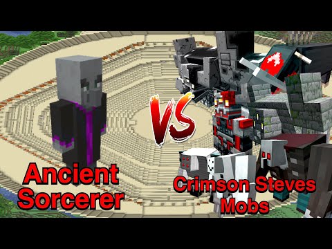 Minecraft |Mobs Battle| Ancient Sorcerer (Leo's Bosses) VS Crimson Steve's more mobs