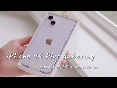 💜🦄 iPhone 14 Plus Purple Unboxing | Setup (eSIM) & Accessories