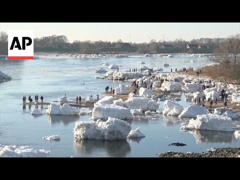 Huge chunks of ice wash up on the banks of Germany's Elbe river