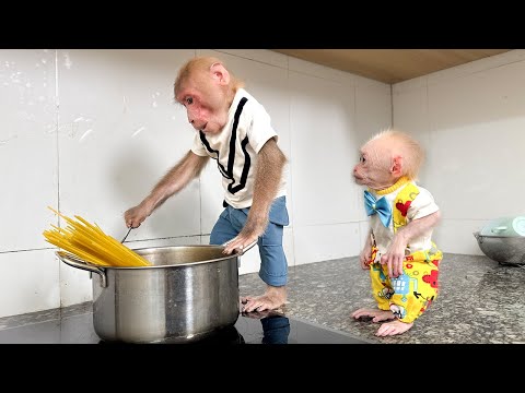 Super Monkey! Bibi cooks spaghetti for Lala making Mom surprised