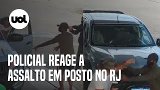 Vídeo mostra policial reagindo a assalto após ter carro cercado em posto de gasolina no RJ