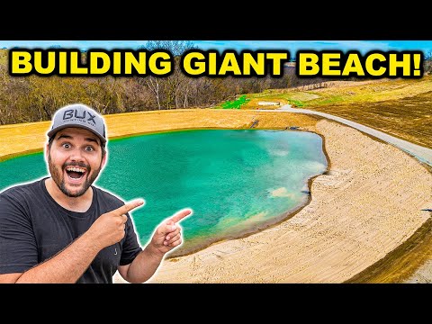 Building a GIANT BEACH in the BACKYARD POND!!!