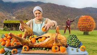 Golden Persimmon & Lamb Feast 🍂  Cooking in a Mountain Village!