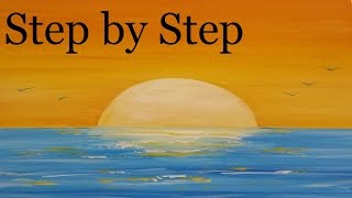 How To Paint A Sunset Step by Step – Acrylic Seascape Painting Lesson