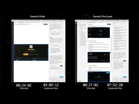 Gemini 3 Flash side-by-side with Gemini 3 Pro.