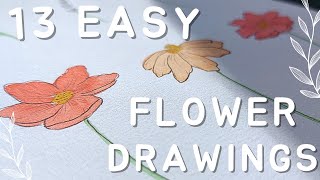 Lets make 13 EASY flower drawings (beginner friendly doodles)