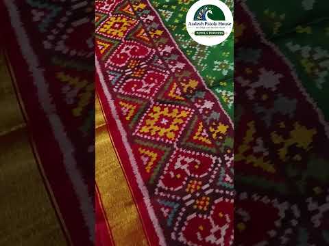 Red and Green Navaratan motifs Single ikat Patola Saree