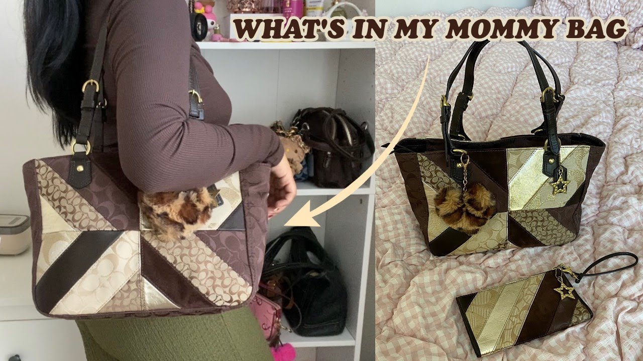 What's in my coach patchwork tote ☕️🤎🧸🍂 (Mommy essentials, Mod shots, Review)