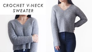 Crochet V-neck Sweater - how to crochet a sweater tutorial - for the frills