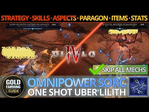 Diablo 4 S1: Uber Lilith Omnipower Chain Lightning Sorcerer - One Shot Build Skip all Mechs 1:50 min