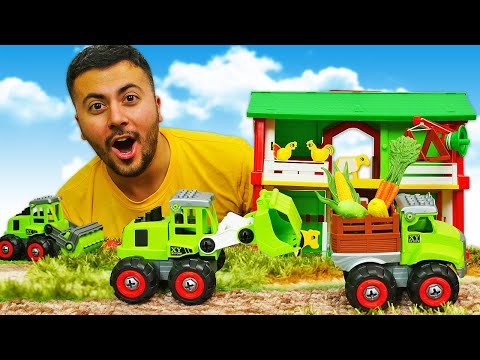 Çocuklar için eğitici videolar - Okan Abi iş arabalar ile çiftlikte çalışıyor! Araba oyunları