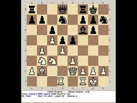Lasker, Emanuel vs Mieses, Jacques | Leipzig match 8990 R5, 1889 #chess