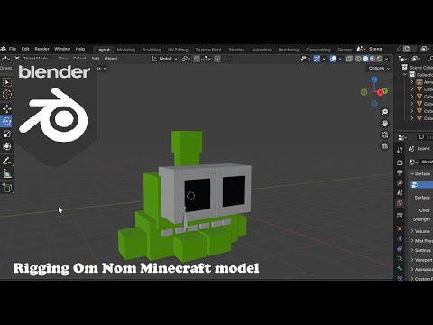 Blender demo reel (Om Nom Minecraft model rig test)