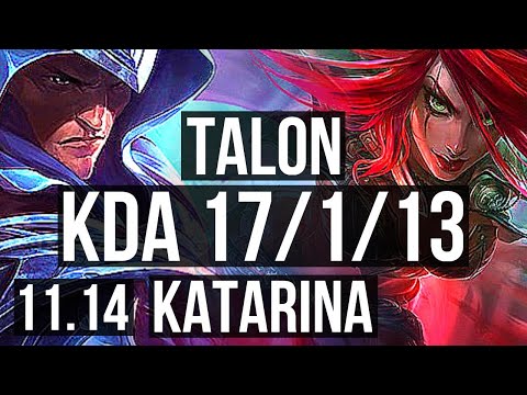 TALON vs KATARINA (MID) | 17/1/13, Legendary, 68% winrate | KR Grandmaster | v11.14