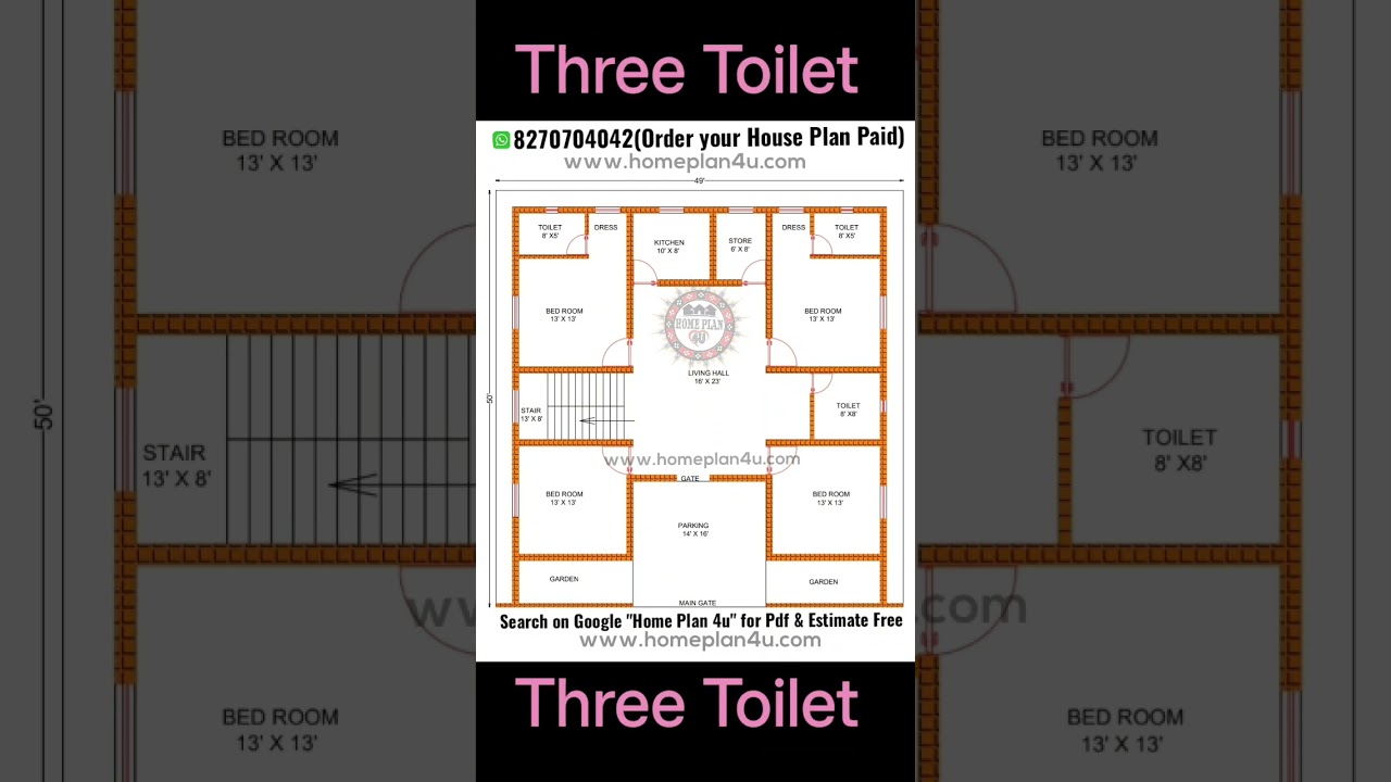 #shorts 49 x 50 House Plan Design with Parking and 4 BHK