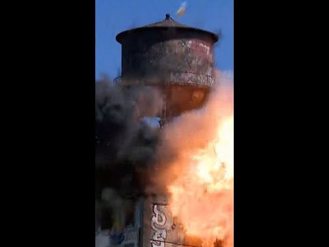 Portland mill water tower comes down in controlled blast