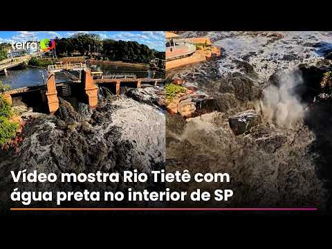 Rio Tietê fica escuro após abertura de comportas em SP