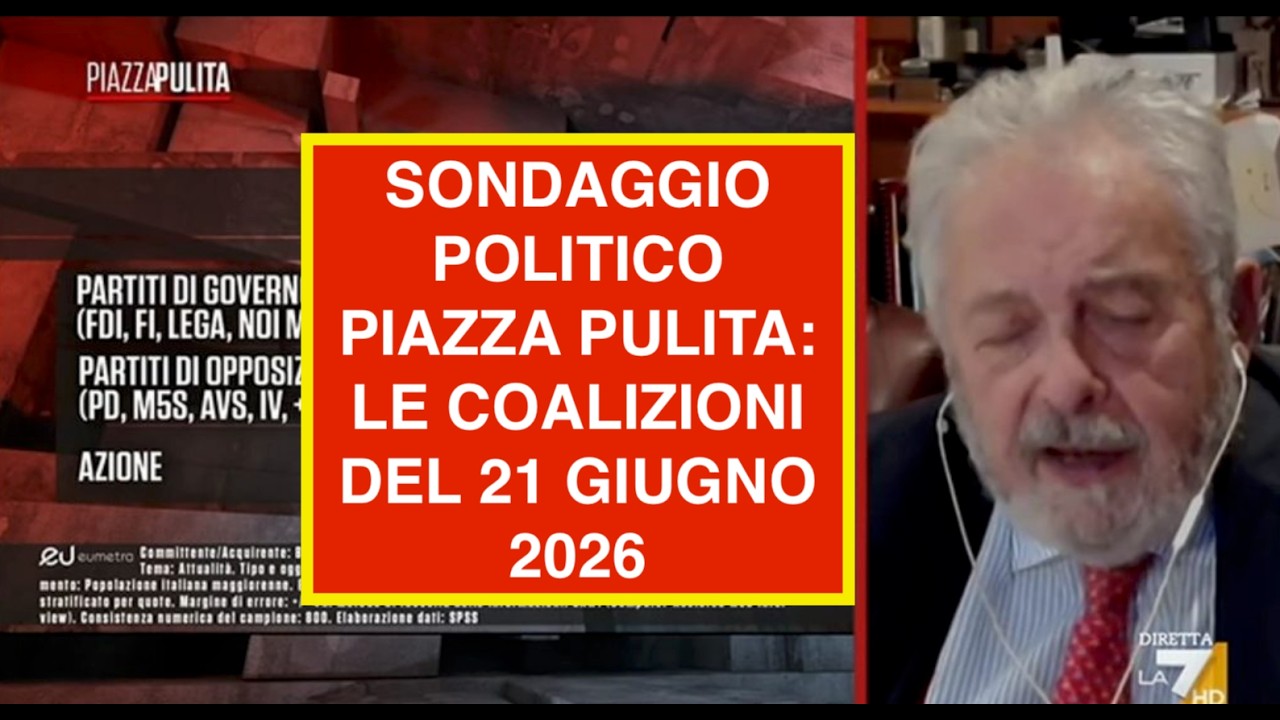 SONDAGGIO POLITICO PIAZZA PULITA: LE COALIZIONI DEL 21 GIUGNO 2026