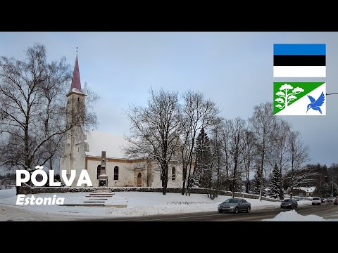 Põlva, Estonia. Walking in the city. 4K