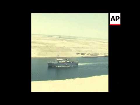SYND 30-5-74 BRITISH NAVAL VESSEL IN SUEZ CANAL CLEARING OPERATION GOING FROM PORT SAID TO ISMAILIA