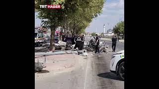 Konya'da kırmızı ışıkta bekleyen otomobile arkadan hızla gelen araç ça