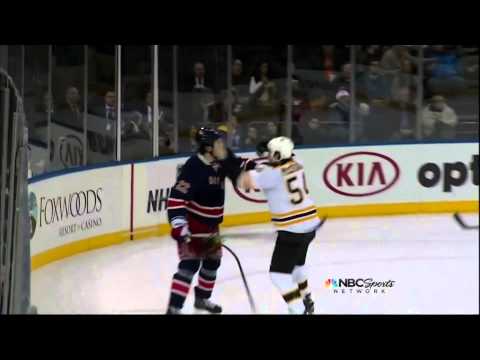 Brian Boyle vs Adam McQuaid fight 23 Jan 2013 Boston Bruins vs NY Rangers NHL Hockey