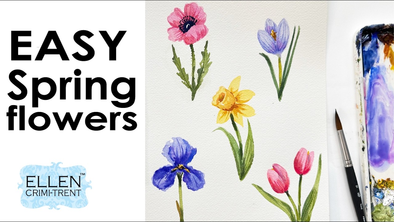 6 EASY watercolor Spring flowers
